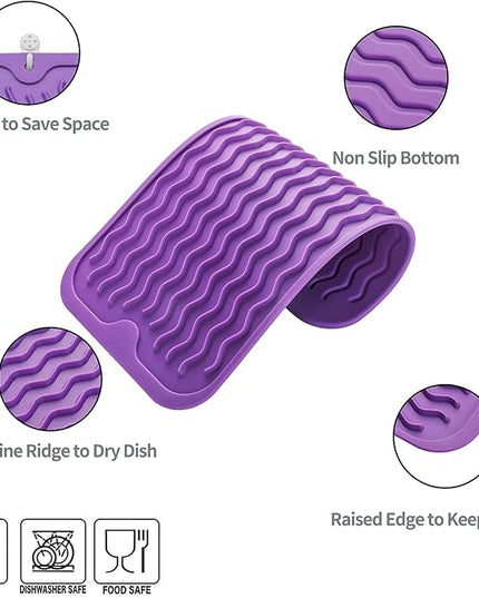 Silicone Dish Drying Mat for Multiple Usage,Easy clean,Eco-friendly,Heat-resistant Silicone Mat for Kitchen Counter or Sink,Refrigerator or Drawer Liner Purple S 12 inches x 6 inches