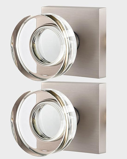 2 Pack Glass Dummy Door Knobs Interior Brushed Nickel Crystal Dummy Door Handles Interior for Closet and Hallway