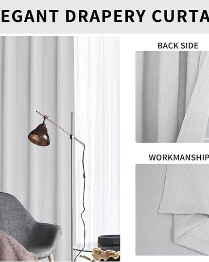 Easy-Going Linen Look Blackout Curtain Grommet Window Curtain Drapes for Bedroom, Living Room Thermal Insulated Room Darkening (2 Panels, 52x96 inch, Greyish White)