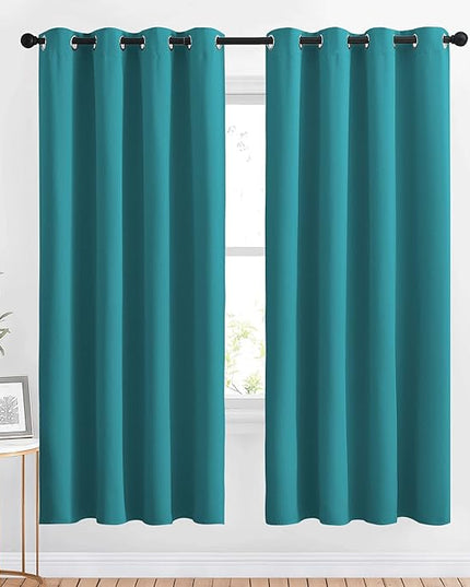 NICETOWN Room Darkening Curtains & Drapes - Window Treatment Thermal Insulated Solid Grommet Light Block Panels for Bedroom/Living Room, Peacock Teal, Set of 2, W52 x L72