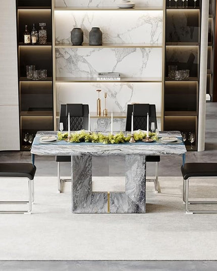 Dinner Table Set for 4, 5 Piece Dining Table Set with Chairs, 63" Faux Marble Modern Table with 4 PU Leather Upholstered Chairs, for Kitchen & Dining Room
