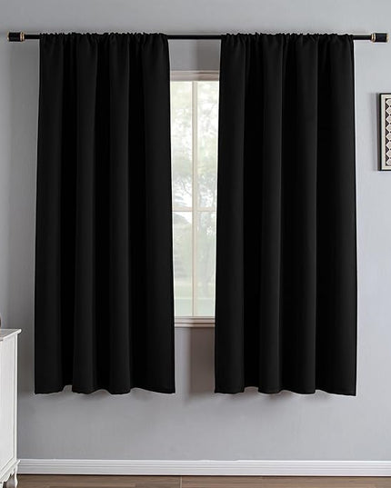 Black Blackout Curtains 72 Inch Length 2 Panels Set, Black Out Curtains for Bedroom 72 Inch Long, Grommet Energy Saving Room Darkening Drapes for Living Room Window(W52 x L72)