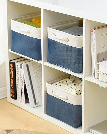TheWarmHome Storage Bins for Shelves - 1 Pack 15.7x11.8x8.3 inch Fabric Storage Cubes, Storage Basket for Organizing Gift Laundry Cloth Toy Room (White & Jean Blue)