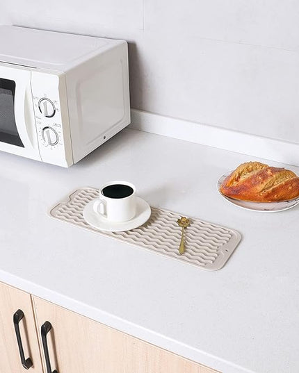 Silicone Dish Drying Mat for Multiple Usage,Easy clean,Eco-friendly,Heat-resistant Silicone Mat for Kitchen Counter,Sink,Bar,Bottle,or Cup Tapioca M 17 inches x 6 inches