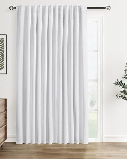 Guken White Linen Blackout Curtains 100 Inch Wide by 84 Inch for Living Room Bedroom Back Tab Thermal Insulated 100% Black Out Linen 1 Drapes Room Darkening Window Curtains White,1 Panel