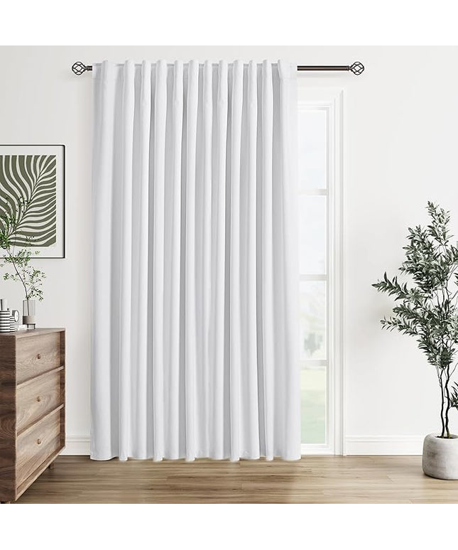 Guken White Linen Blackout Curtains 100 Inch Wide by 84 Inch for Living Room Bedroom Back Tab Thermal Insulated 100% Black Out Linen 1 Drapes Room Darkening Window Curtains White,1 Panel