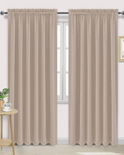 DWCN Blackout Curtains for Living Room Thermal Insulated, Energy Saving & Noise Reducing Bedroom Curtains, Camel, W 70x L 84 Inch, Set of 2 Rod Pocket Curtain Panels