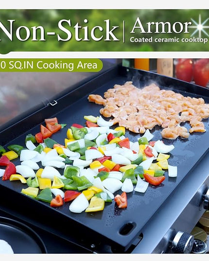 Sophia & William 28-Inch Flat Top Grill with Ceramic Coated Cast Iron Griddle, 3-Burner Propane Gas BBQ Griddle, Portable Outdoor Barbecue Grill,33,000 BTU,Black