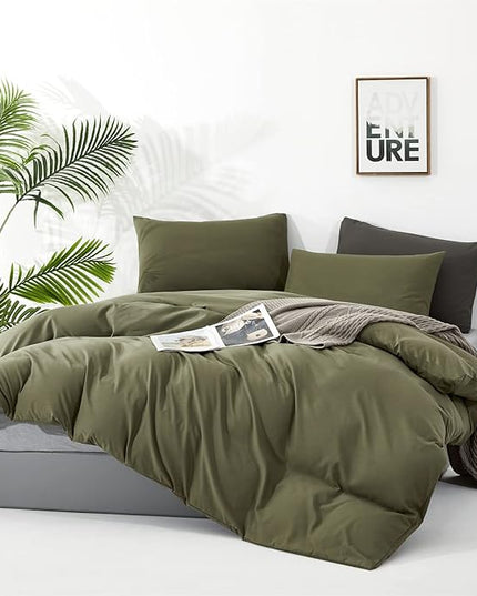 CLOTHKNOW California King Olive Green Comforter Set 3Pcs Dark Green Bedding Comforter Sets Light Green Comforter Green Comforter Sets Cal King