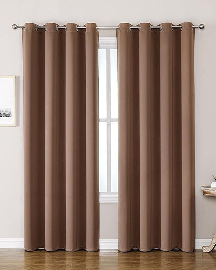 ChrisDowa Room Darkening Curtains 80 Inches Long 2 Panels Set for Living Room, Grommet Thermal Insulated Blackout Curtains for Bedroom (Cappuccino, 52 x 80 Inch)