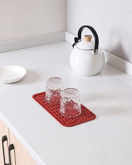Silicone Dish Drying Mat for Multiple Usage,Easy clean,Eco-friendly,Heat-resistant Silicone Mat for Kitchen Counter or Sink,Refrigerator or Drawer Liner Red S 12 inches x 6 inches