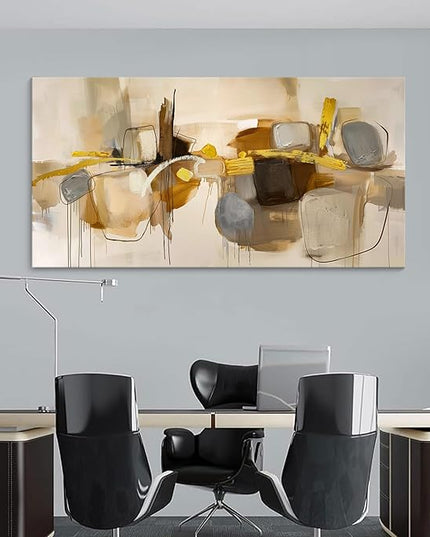 HGUAOA Abstract Wall Art for Living Room - Large Yellow and Orange Geometric Artwork - Modern Paintings for Office Decor - Contemporary Big Wall Decor for Home or Office 24×48IN