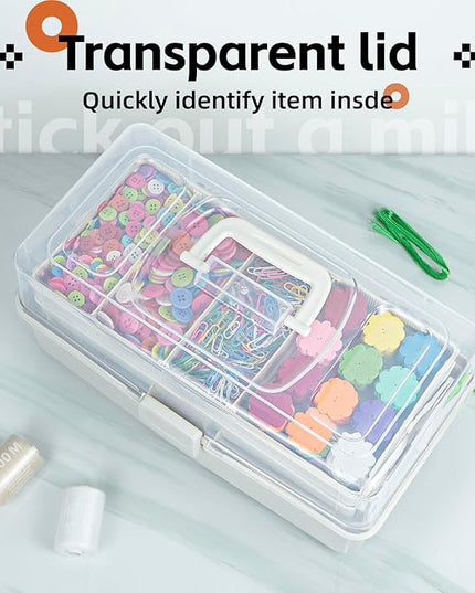 14in 3-Layer Multipurpose Craft Organizers and Storage with Adjustable Dividers, Portable Tackle Box, Folding Art & Craft Case for Medicine, Tool, Sewing Organizer (White, X-Large)