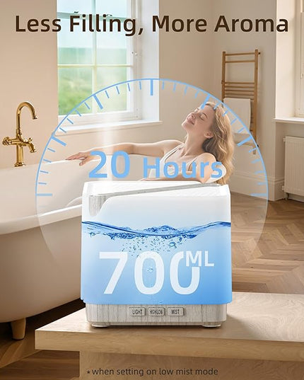 ASAKUKI 700 ml Premium Essential Oil Diffuser, 5 in 1 Ultrasonic Aromatherapy Fragrant Oil Vaporizer Humidifier, Timer and Auto-Off Safety Switch, 7 LED Light Colors