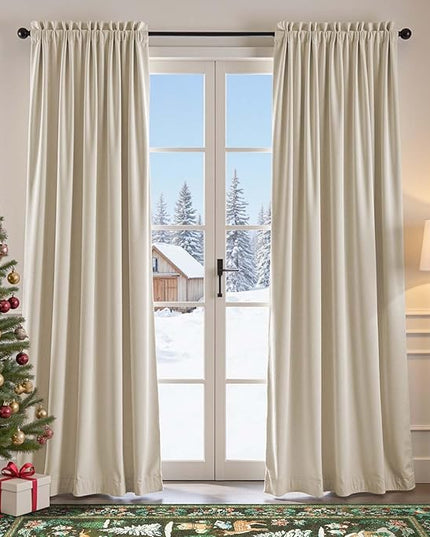 Lazzzy Velvet Blackout Curtains Thermal Insulated Room Window Drapes Super Soft Luxury Curtains for Living Room Bedroom Rod Pocket 2 Panels, Beige, 62" W x 90" L