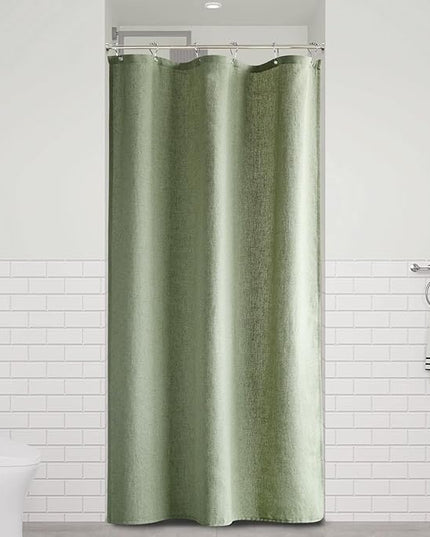 Naturoom 36 Inch Shower Curtain - Stall Narrow Half Green Linen Ultra Thick Fabric Shower Curtain Set with Hooks, Boho Farmhouse Rustic RV Camper Bath Curtains for Bathroom, Sage Green, 36 x 72