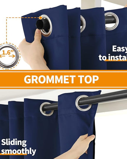YoungsTex 100% Blackout Curtains Thermal Insulated Grommet Top Total Blackout Window Curtains for Bedroom with Black Back, 2 Panels, Navy, 42 x 72 Inch
