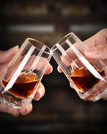 KAMMAK Crystal Whiskey Glasses Set of 2, Handcrafted Shot Glasses Stemless, 3.38oz Hand Blown White Cocktail Glasses, Engagement Gifts for Couples, Women, Men
