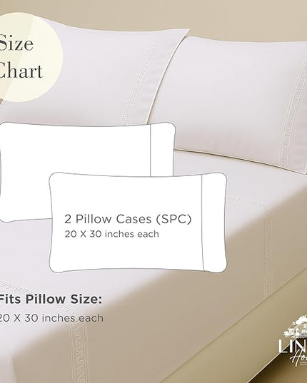 Linen Home 100% Cotton Percale Interlocked Loops Lace Pillowcases Queen/Standard Size, White, 2 Pieces of Pillow Case, Crisp and Cool Strong Bed Linen, 20 inches X 30 inches