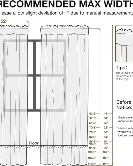 Anmao Non-See-Through Off White Privacy Semi Sheer Curtains for Living Room 102 Inch Length 2 Panels Set, Light Filtering That Let Light in Rod Pocket Window Drapes for Bedroom, 52Wx102L, Ivory White