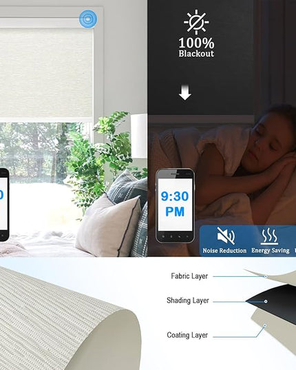 Motorized Blinds with Remote Cordless Automatic Motorized Shades Custom Blinds for Windows Smart Curtains Compatible with Alexa Google Home(Blackout Jacquard Beige,W55 x H72in)
