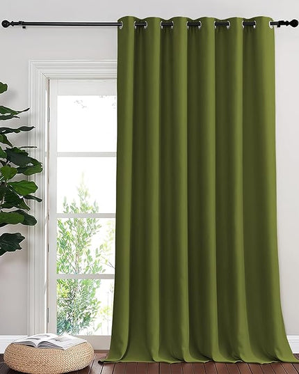 NICETOWN Room Divider Curtain 132 Inches Long, Wide Blackout Sliding Door Curtain for Bedroom, Room Darkening Privacy Window Curtain for Patio Door (1 Panel Set, Olive Green, 80 x 132 Inch)