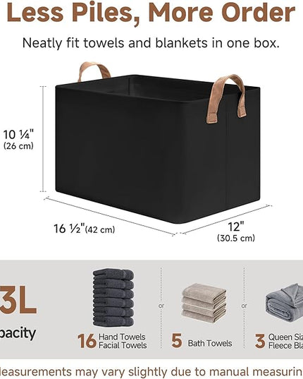 StorageWorks Storage Bins, Fabric Storage Bins for Shelves, Large Storage Baskets with Metal Frame, Closet Baskets and Bins with Handles, Black, 2-Pack