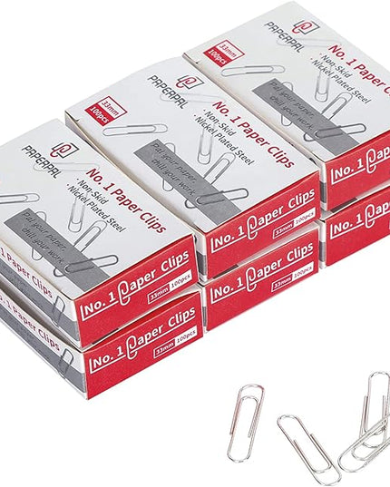 PAPERPAL Paperclips for Office School & Personal Use, #1 Nonskid Paper Clip (1-2/7"), 600 Medium Paper Clips (6 Boxes of 100 Each), Silver