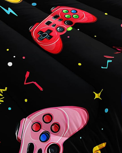 AILONEN Gamepad Comforter Set Twin Size,Cartoon Gaming Video Game Bedding Sets for Kids Teens Boys,Cute Graffiti Duvet Set,3-Piece, 1 Quilt and 2 Pillowcases,Soft Microfiber