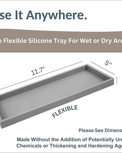 Countertop and Vanity Tray - 11.7" Silicone Bathroom Tray Countertop, Dish Soap Trays for Kitchen Counter, Sink Organizer Caddy Accessories, Toilet Plant Shower Makeup Mat Oil Holder