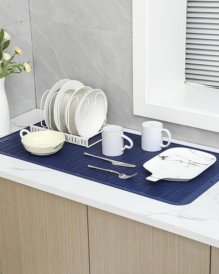 Silicone Dish Drying Mat for Multiple Usage,Easy clean,Eco-friendly,Heat-resistant Silicone Mat for Kitchen Counter or Sink,Refrigerator or Drawer Liner Navy Blue 5XL 36inches x 18inches