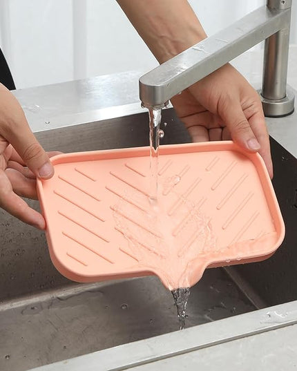 Silicone Bathroom Soap Dishes with Drain Spout-Bathroom and Kitchen Sink Organizer,Sponge Holder,Dish Soap Tray,Perfect for Dispenser,Scrubber,Bottle,Cup on Sink or Counter-Pink 9.6"×5.3"