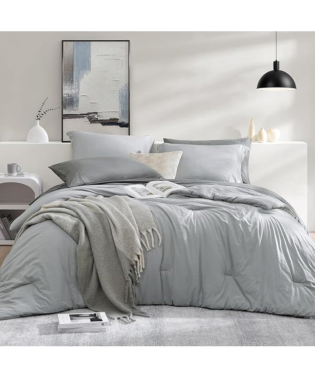 WRENSONGE Twin Comforter Set- 5 Pieces Light Grey Bed in a Bag, All Season Twin XL Bedding Sets with 1 Fitted Sheet, 1 Flat Sheet, 1 Pillow Sham and 1 Pillowcase