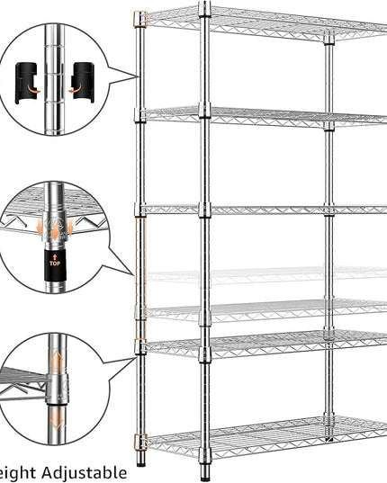 1250 lbs Steel Heavy Duty 5-Tier Utility Shelving Unit Steel Organizer Wire Rack for Home,Kitchen,Office,Chrome (13.7" D x 23.6" W x 62.4" H)