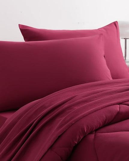NTBAY Twin Comforter Set with Sheets, 5 Pieces Soft and Breathable Twin Bedding Set, Twin Bed in a Bag, Down Alternative Comforter Set Solid Color All Season, Kids Bedding Set, Wine Red
