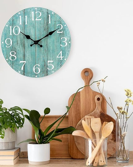 HYLANDA 14 Inch Teal Wall Clock - Silent, Non-Ticking, Battery Operated, Decorative, Unisex