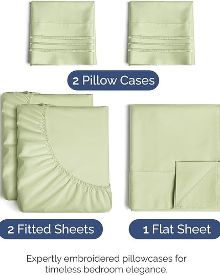 Split King Size 5 Piece Sheet Set - Comfy Breathable & Cooling Bed Sheets Set - Hotel Luxury Bedding for Women, Men, Kids, Teens, Boys & Girls - Deep Pockets and Wrinkle Free - Oeko-Tex - Light Sage
