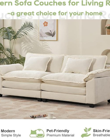86" Modular Sectional Sofa, Comfy Cloud Couch Sectional Sofa, Chenille Sofa Sleeper Deep Seat Sofa with Throw Pillows for Living Room (Beige White, 86"- Loveseat)