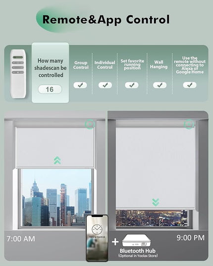 Yoolax Motorized Blinds with Remote, Blackout Remote Shades for Windows, Automatic Roller Shades Cordless Electric Blinds for Bedroom Living Room Office, Custom Size (Vinyl White)