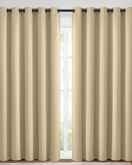 Yakamok Room Darkening Grommet Window Drapes Thermal Insulated Light Blocking Beige Blackout Curtains for Bedroom(70Wx84L, Beige, 2 Panels)