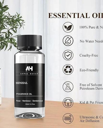 Minhal Diffuser Oil 120ml – Hotel Collection Scent – Inspired by Iris de Nuit Perfume – Rose, Narcissus, Patchouli – Luxury Essential Oil for Home – Fragrance Oil for Waterless Diffusers