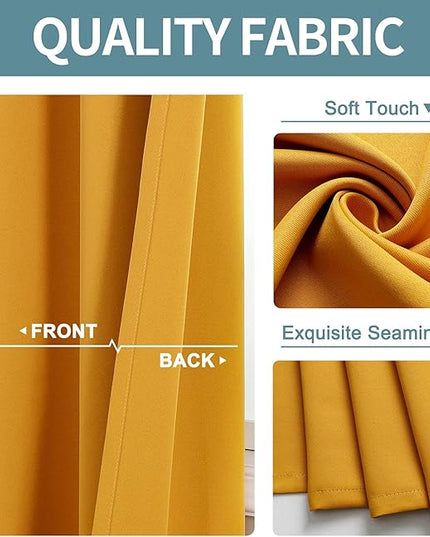 ChrisDowa Grommet Room Darkening Curtains for Bedroom and Living Room - 2 Panels Set Thermal Insulated Blackout Curtains (Mustard Yellow, 52W x 95L)