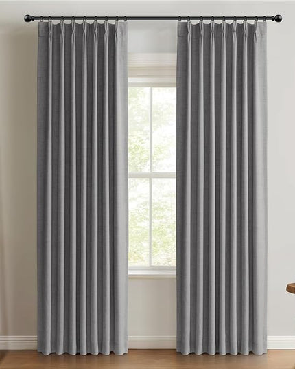 100% Blackout Shield Linen Look Textured Pinch Pleated Curtains Blackout Drapes 84 Inch Long 2 Panels Set, Faux Linen Blackout Curtains for Bedroom & Living Room, 40" W x 84" L, Dark Grey