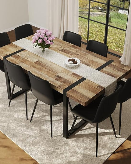 FURNITO Wood Dining Table Set for 8, 71" Large Rectangular Kitchen & Dining Room Table with 8 PU Leather Chairs, Modern Farmhouse Dining Set for Home, Living Room, Office, or Conference Room