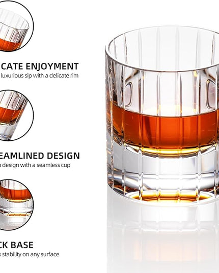 KAMMAK Crystal Whiskey Glasses Set of 2, Handcrafted 6.43oz Old Fashioned Glasses Stemless, Luxury Hand Blown Cocktail Glasses, Scotch Cup for Women, Men Gift for Bourbon Barware, Home Bar