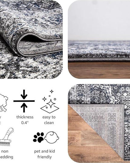 Keen Home Design Area Rugs - Non-Shedding, Thick Pile Abstract Rugs for Kitchen, Living Room, Bedroom, Dining Room, Entryway (Medallion Grey/Blue/Cream, 7'3'' x 10'2'')