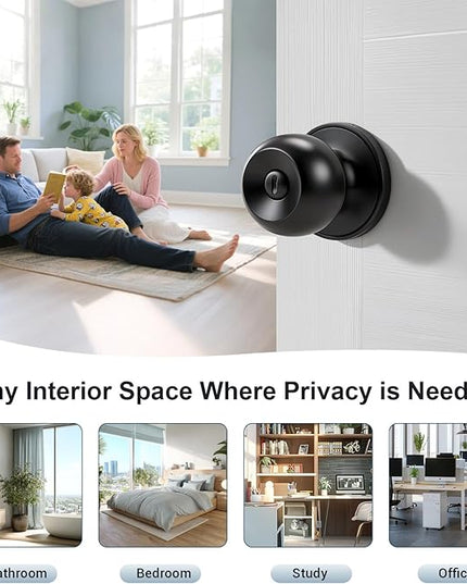 KNOBWELL Matte Black Privacy Door Knob, Interior Bedroom Bathroom Door Knobs with Lock, 10 Pack