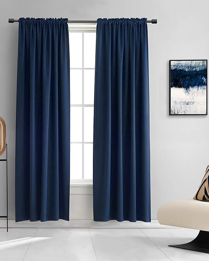 DONREN Navy Blue Black Out Curtain Panels 84 Inches Long, Keep Warm Drapes Window Treatment Drapes for Doorway Entryway Patio (60" Width,2 Panels)