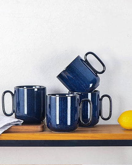 vicrays Ceramic Coffee Mug Set - 18 Ounce Large Stoneware Mug for Men Women - Unique Glazed Porcelain Mugs with Handle for Coffee Latte Tea Milk Cocoa - Set of 4 (Blue)