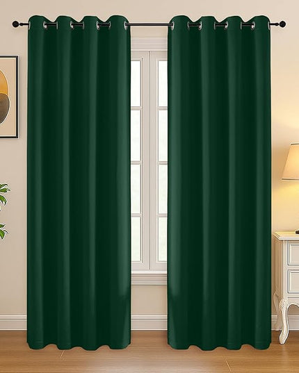 Simplebrand Ever Green Curtains for Bedroom Living Room 72 Inches Long 2 Panels Set, Room Darkening Thermal Insulated Curtains & Drapes, Solid Grommet Noise Reducing Window Treatment, W50 x L72 Inch
